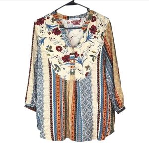 Figueroa & Flower Multi Colored Balloon Sleeve Peasant Blouse Size PXL